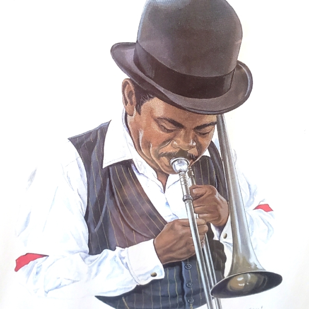 1994 Lithographic Print In U.S.A "TROMBONE PLAYER" by Thomas Kinney